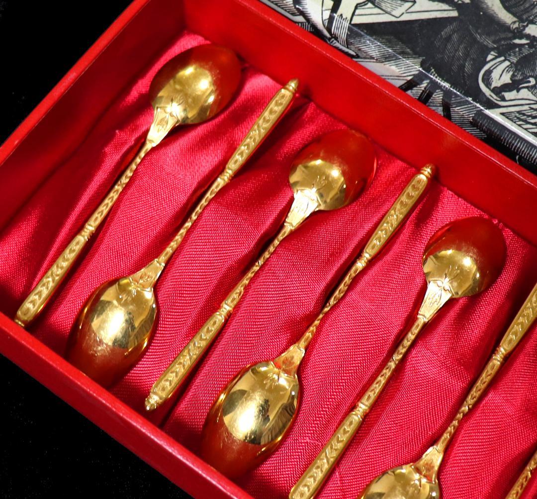 クリストフル 最高級箱付き 24金プレート ナターシャ装飾モカスプーン 12本