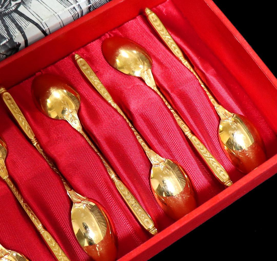 クリストフル 最高級箱付き 24金プレート ナターシャ装飾モカスプーン 12本