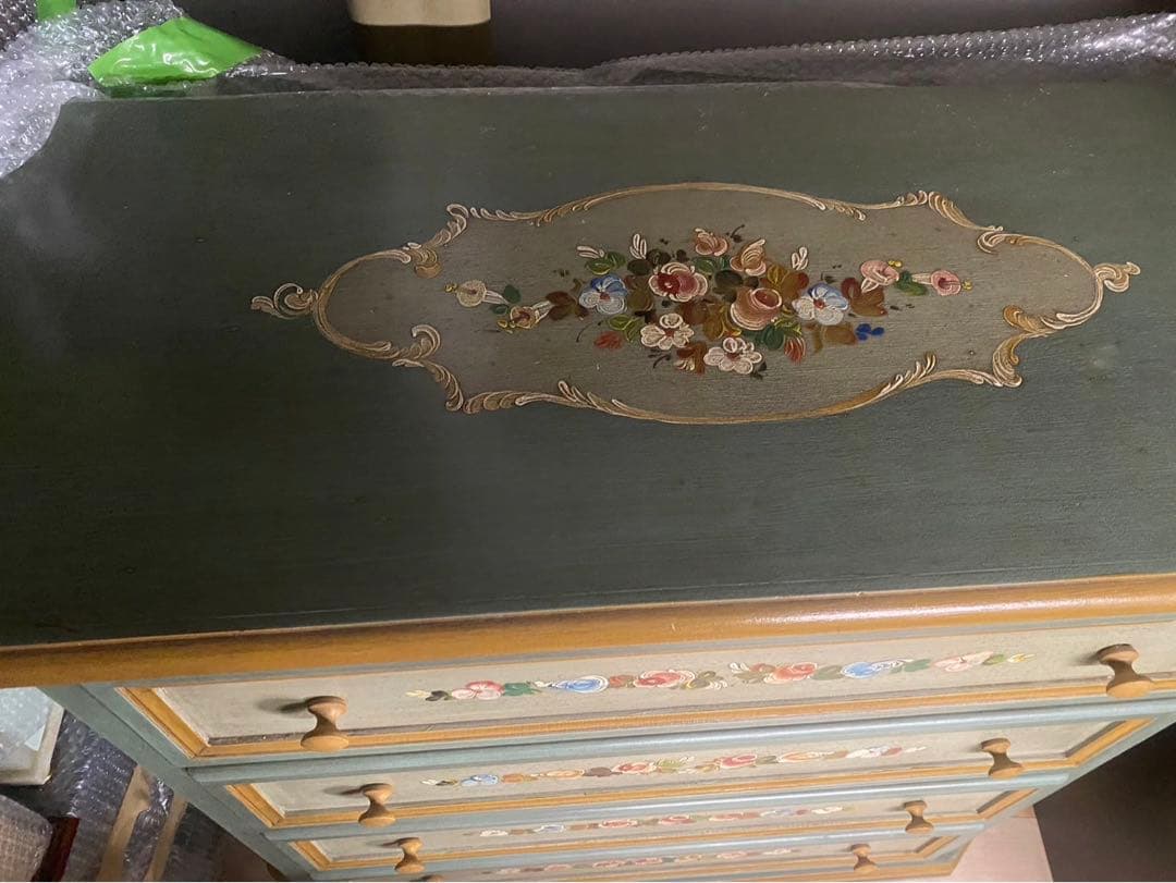 青色木製クラシックチェスト 4段