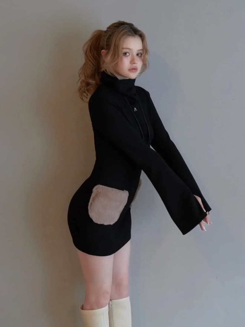 アンドマリー ANDMARY Fur pocket mini dress ワンピ