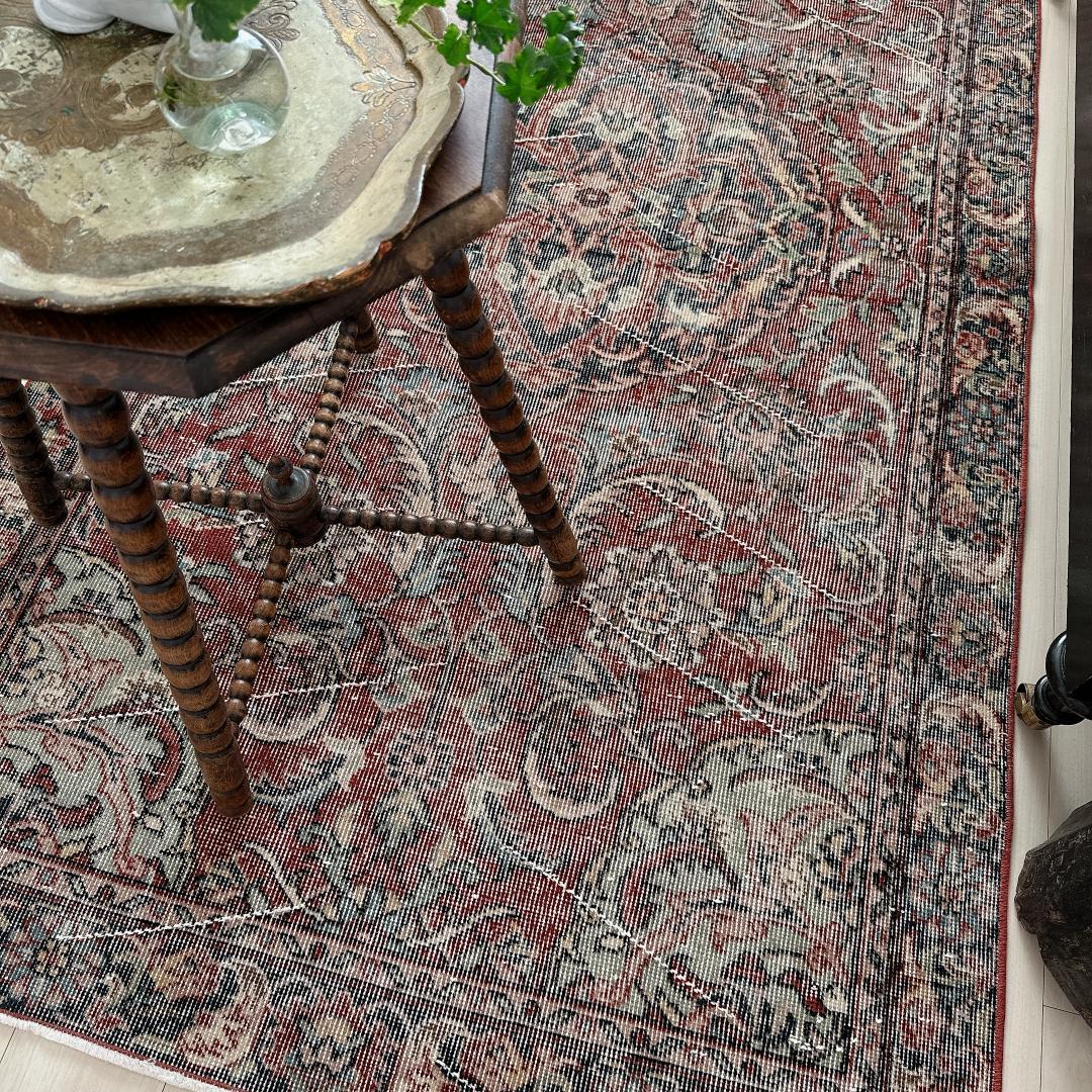 トルコヴィンテージラグ A67 ブラウンレッド ネイビー セージグリーン