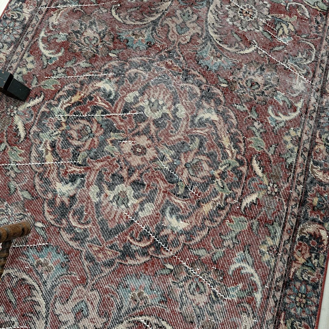 トルコヴィンテージラグ A67 ブラウンレッド ネイビー セージグリーン