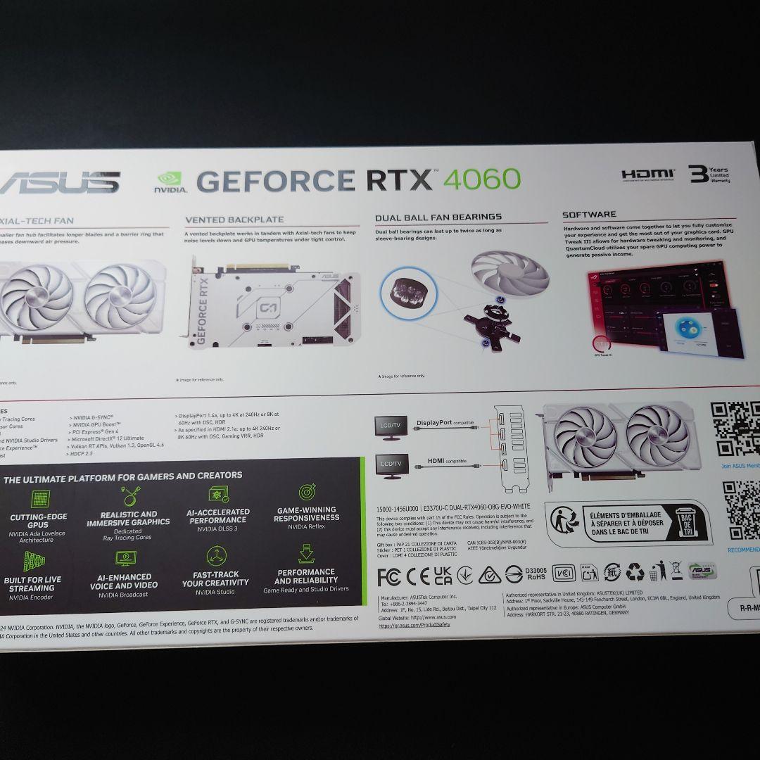 グラフィックボード・グラボ・ビデオカード Dual GeForce RTX 4060 EVO White OC 8GB