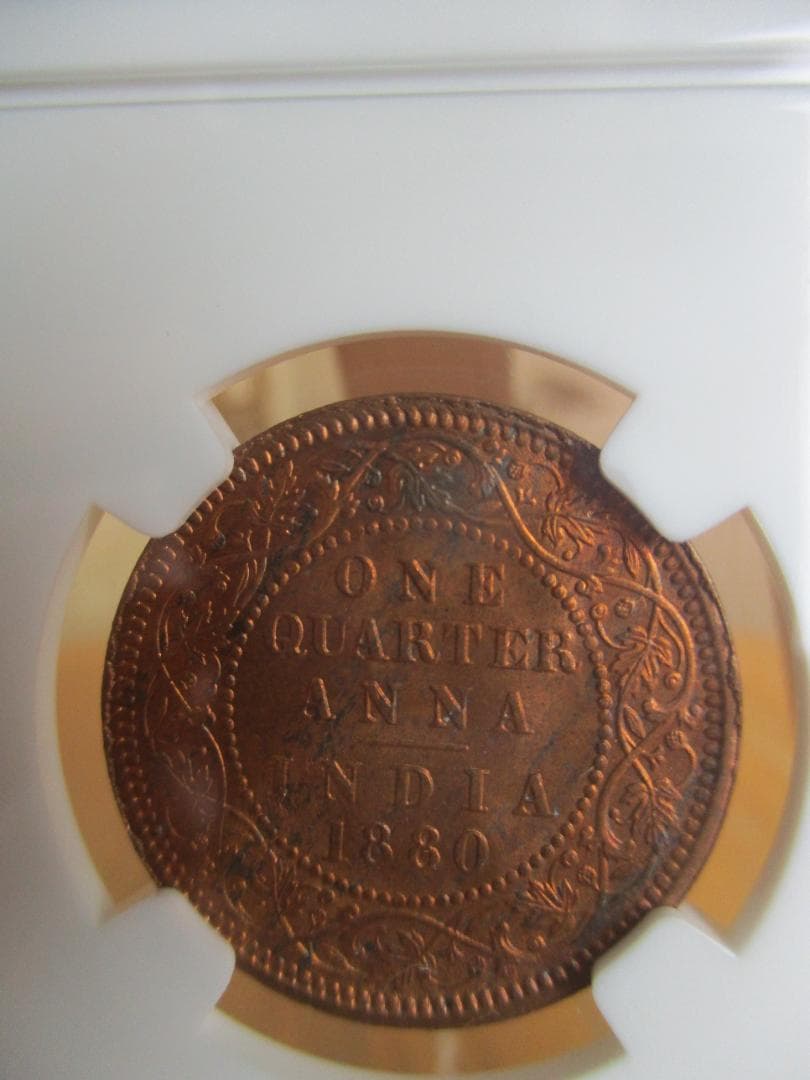 1880 英領インド　ヴィクトリア女王　1/4 アンナ銅貨　NGC MS64