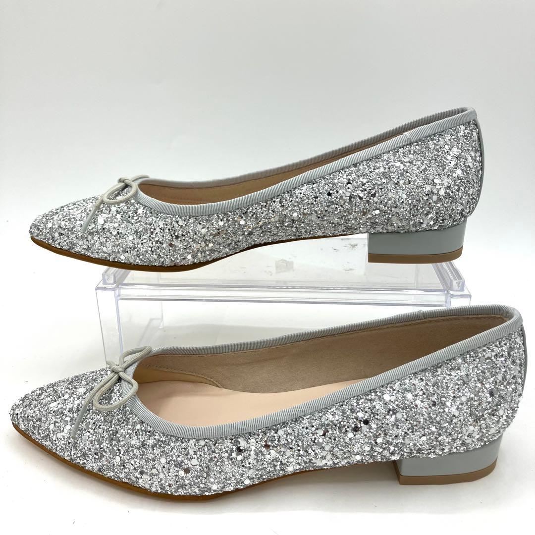 ダイアナ　フラット　パンプス　23.5cm 結婚式　グリッター　ラメ　リボン