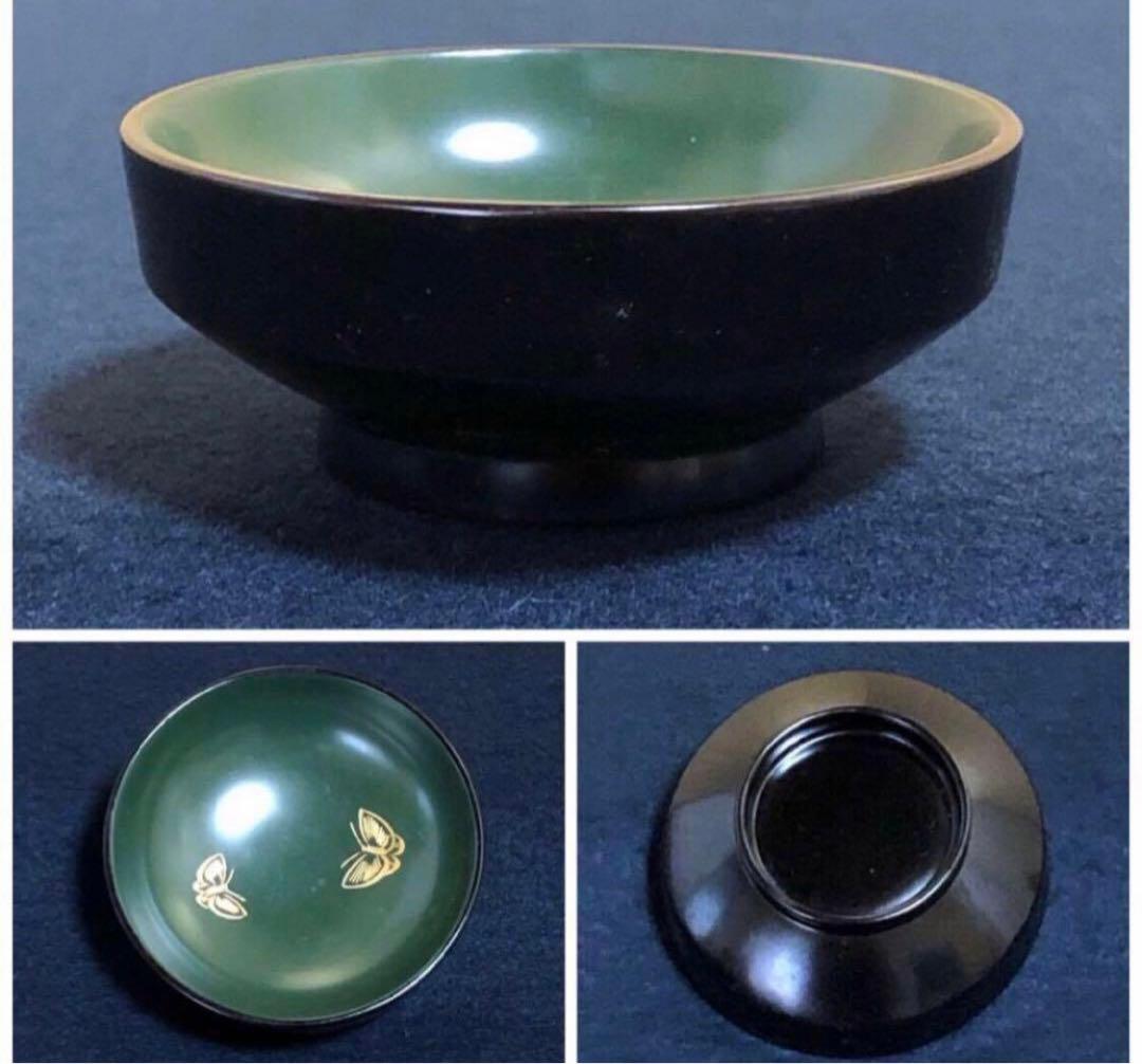 《レ》輪島塗 青漆牡丹彫 蝶 平皿 大小10客 木箱 251113え1