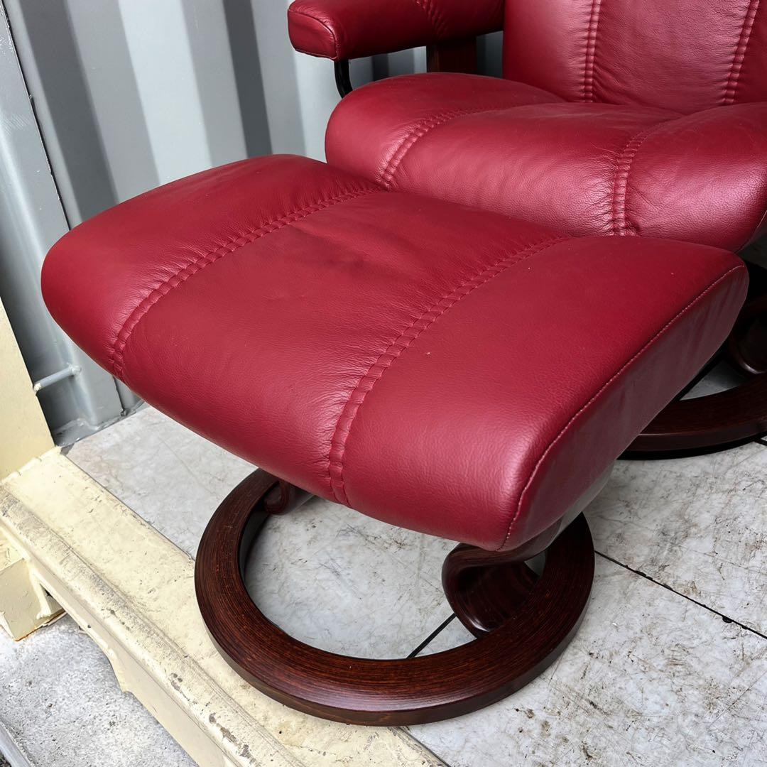 取付無料！エコーネス ストレスレス コンサル M 本革レッドリクライニングソファ