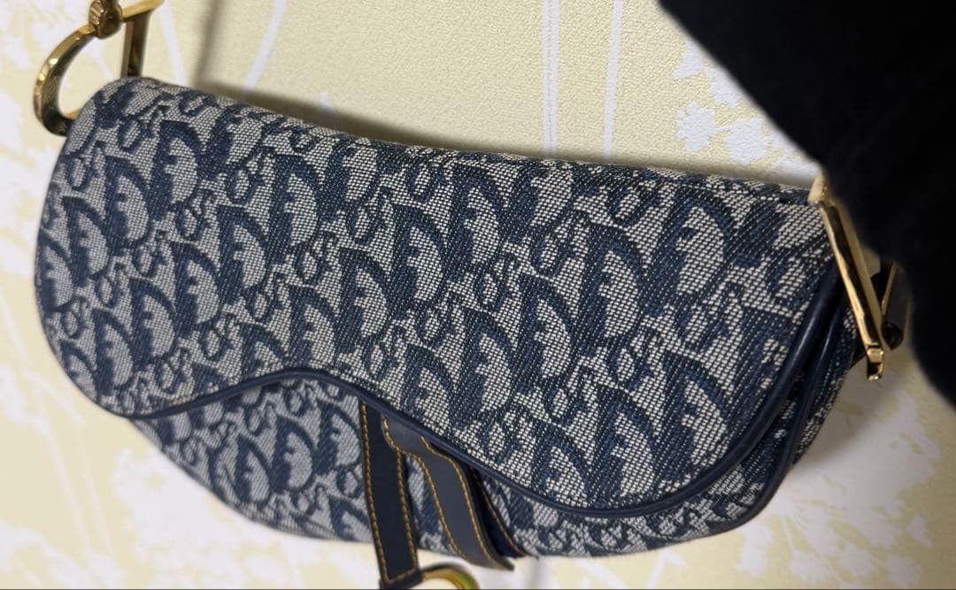 ディオール トロッター サドルバッグ ロゴ ネイビー × ゴールド