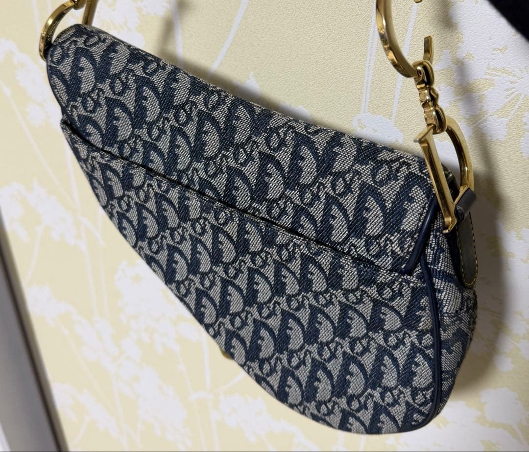 ディオール トロッター サドルバッグ ロゴ ネイビー × ゴールド