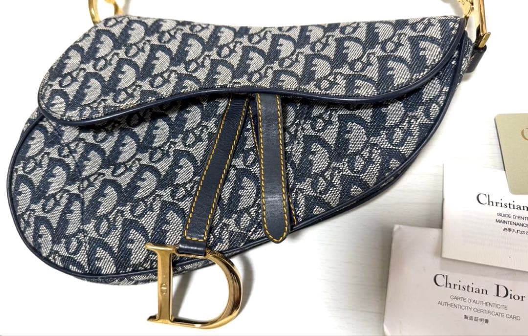 ディオール トロッター サドルバッグ ロゴ ネイビー × ゴールド