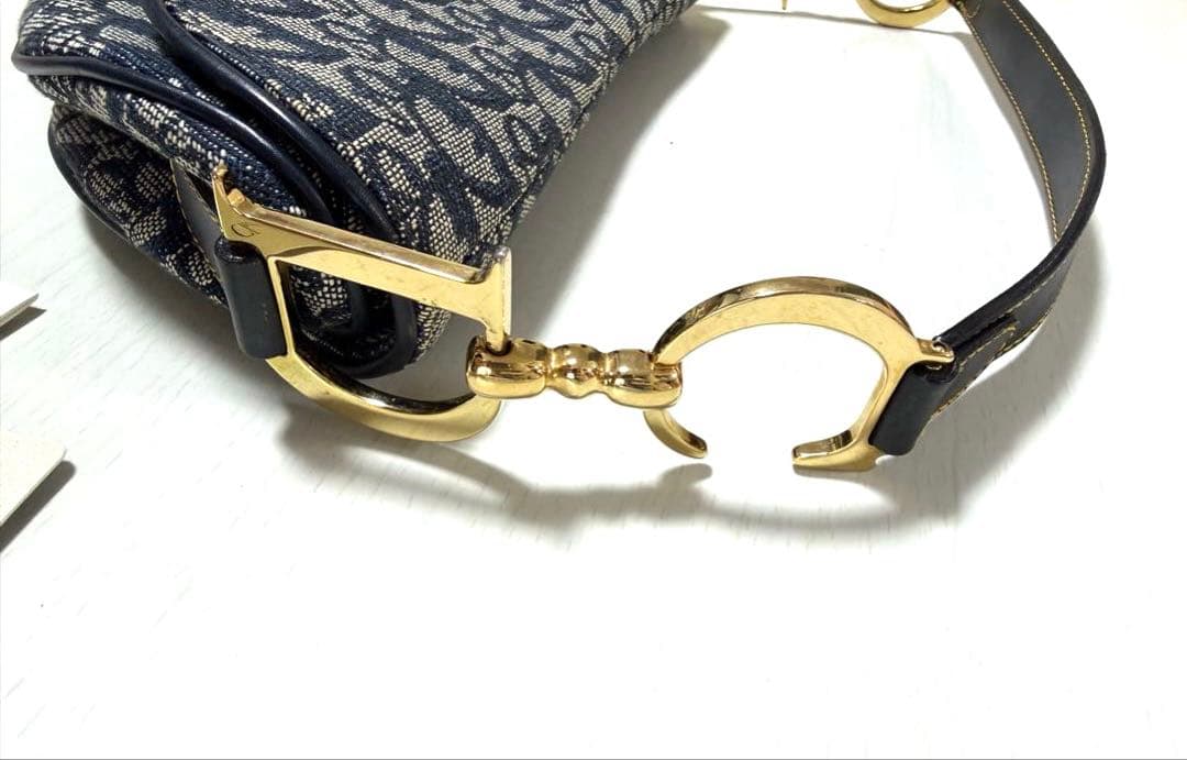 ディオール トロッター サドルバッグ ロゴ ネイビー × ゴールド