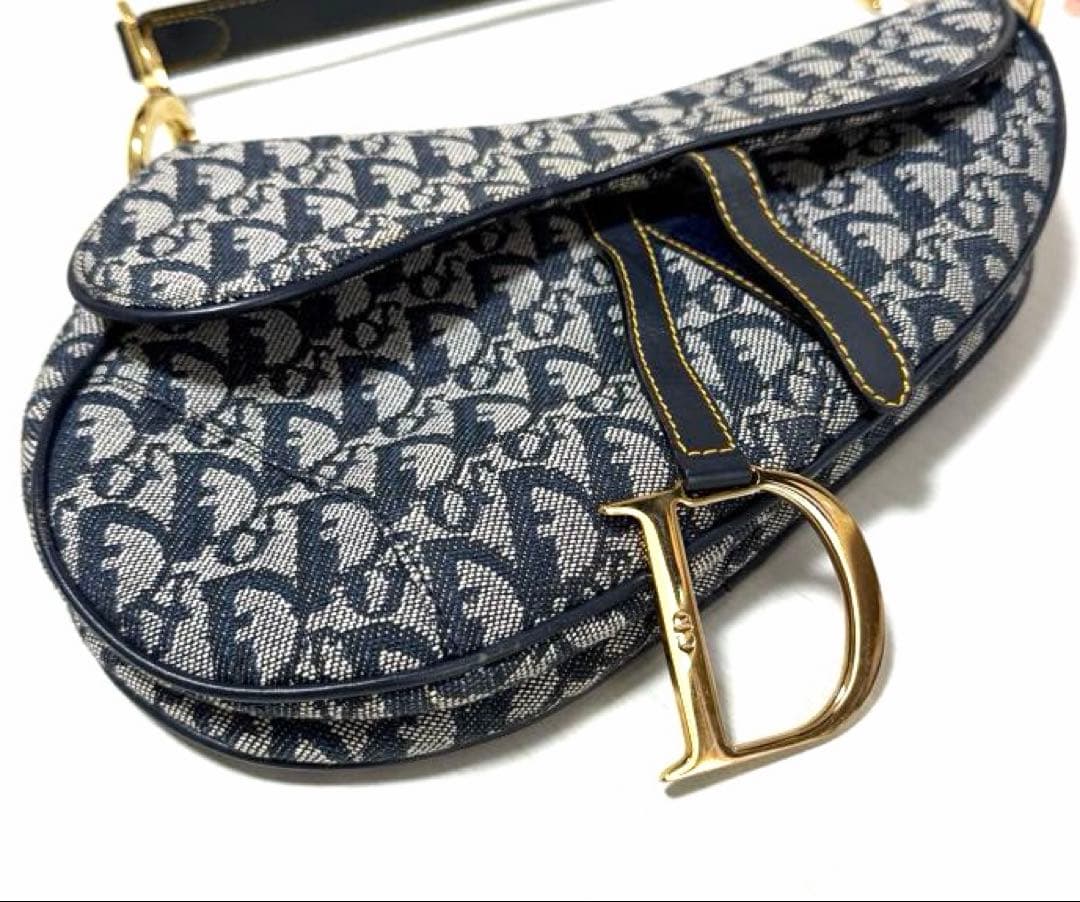 ディオール トロッター サドルバッグ ロゴ ネイビー × ゴールド