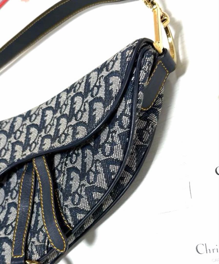 ディオール トロッター サドルバッグ ロゴ ネイビー × ゴールド