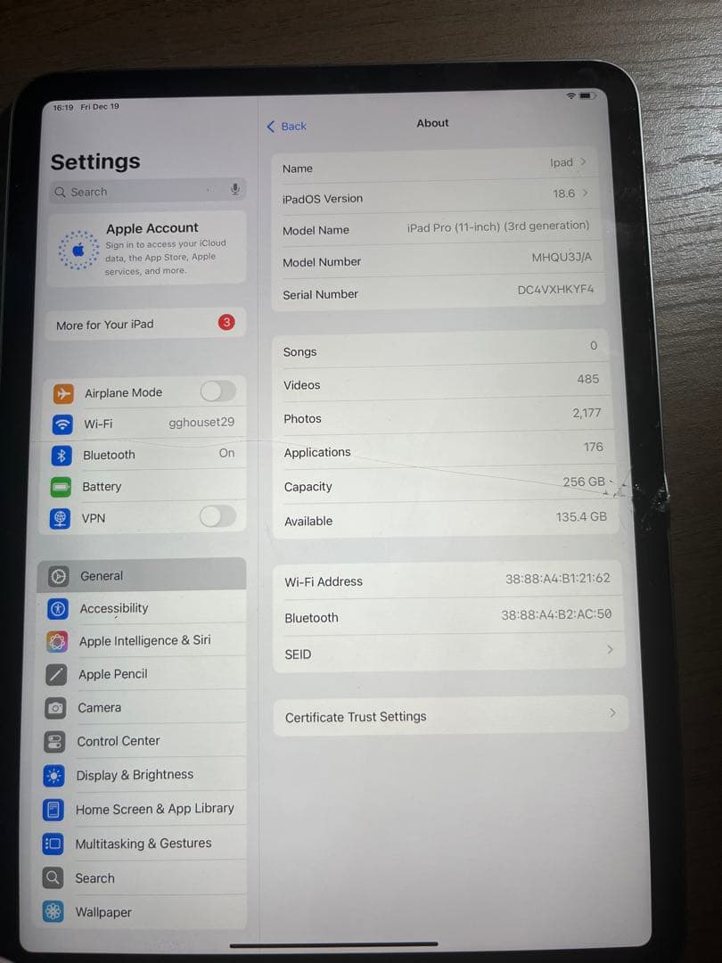 【ジャンク品】iPad Pro 11インチ M1 (2021年第3世代)