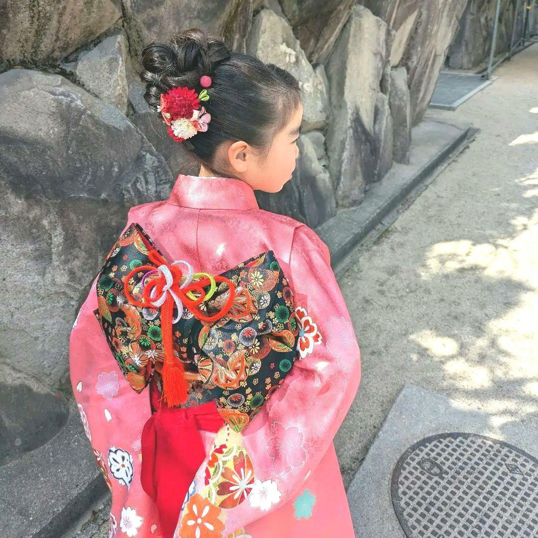 七五三フルセット　正絹　七歳　桜鞠文　1回着用　金駒刺繍　暈し染め　金彩　京友禅