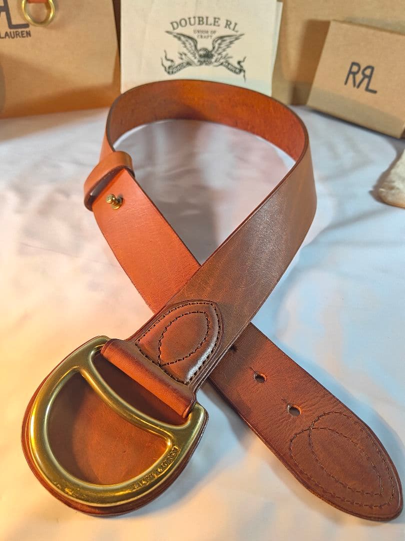 【極美品】ラルフローレン　正規品　高級ゴールドリングベルト　厚本革ドレスベルト