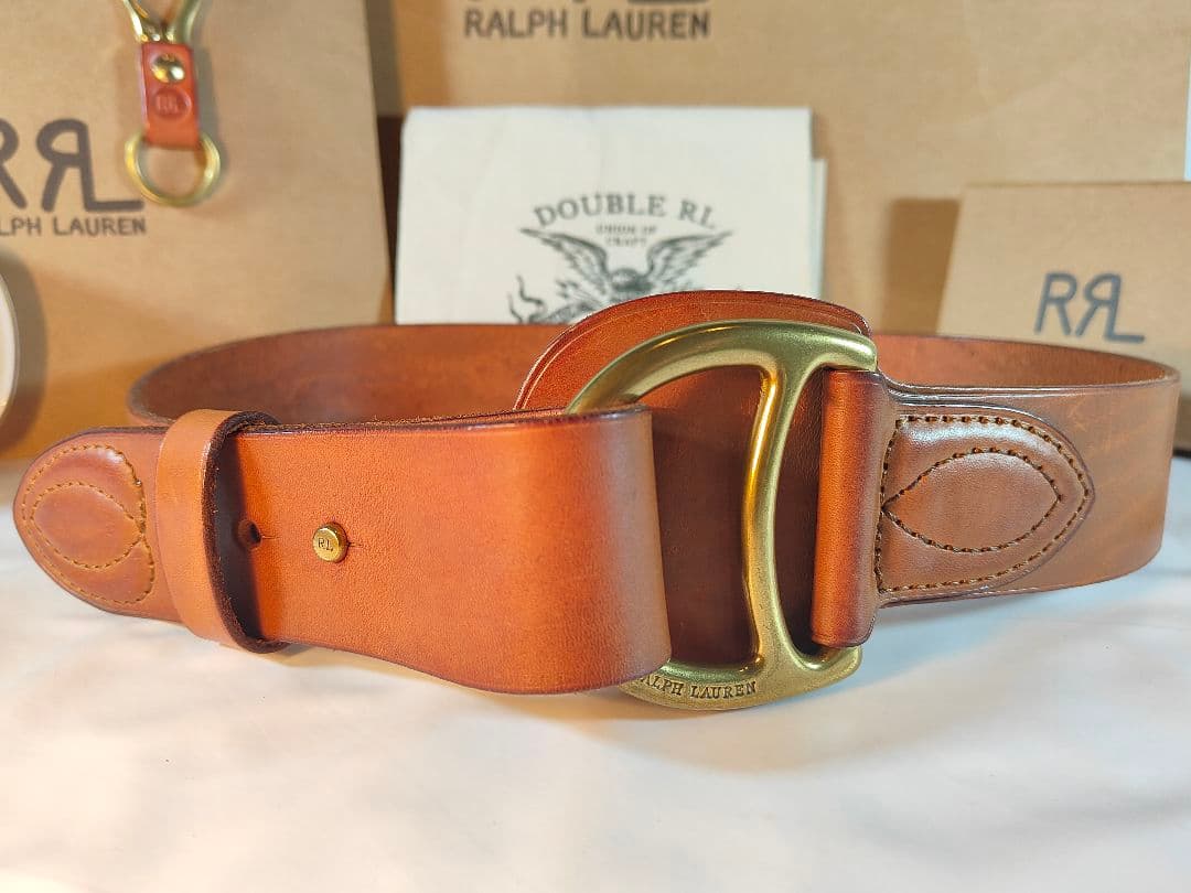 【極美品】ラルフローレン　正規品　高級ゴールドリングベルト　厚本革ドレスベルト