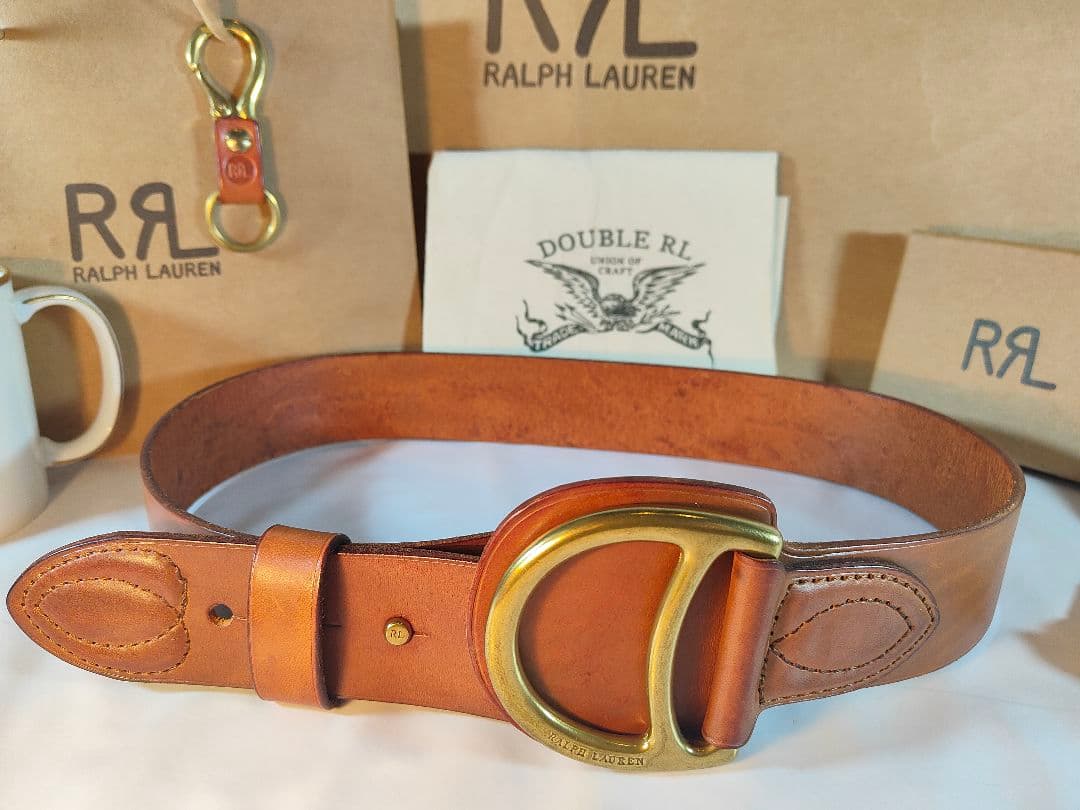 【極美品】ラルフローレン　正規品　高級ゴールドリングベルト　厚本革ドレスベルト