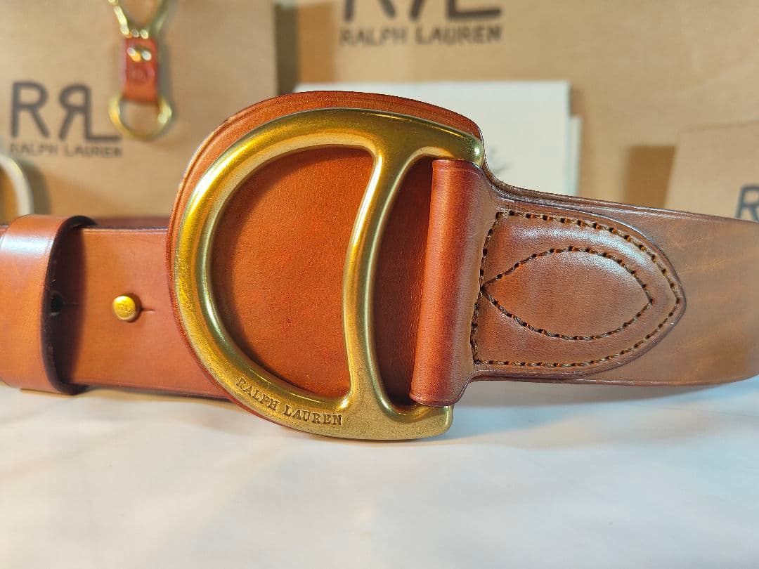 【極美品】ラルフローレン　正規品　高級ゴールドリングベルト　厚本革ドレスベルト
