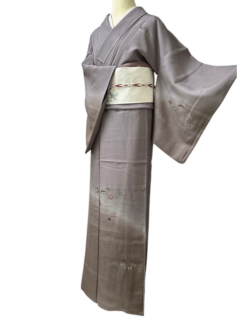 A167愛華 着物 訪問着　袷　刺繍　茶色　暈し　正絹　美品フォーマル