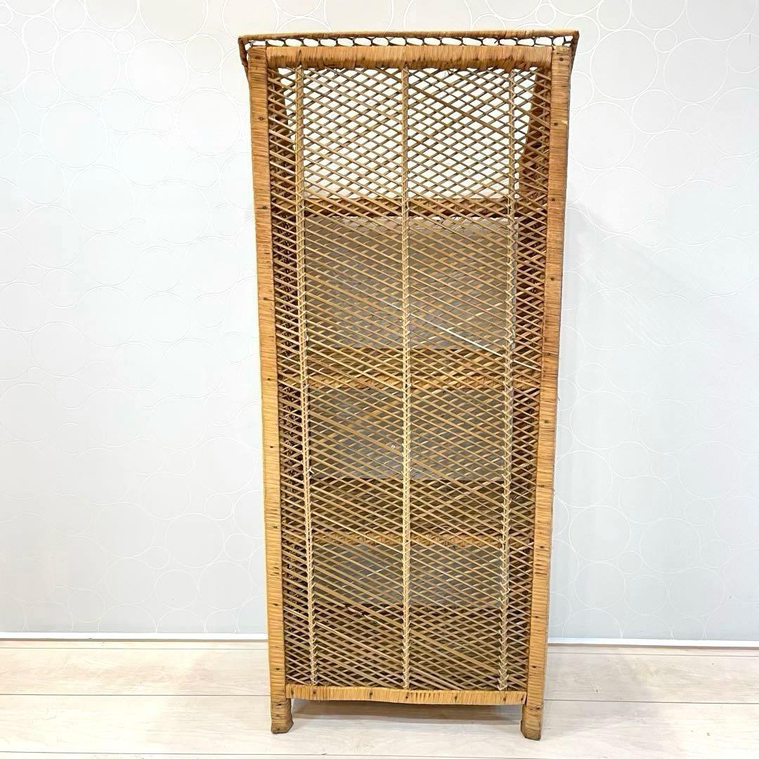 【希少】ラタンラック 4段 籐製シェルフ 収納家具 アンティーク 昭和レトロ