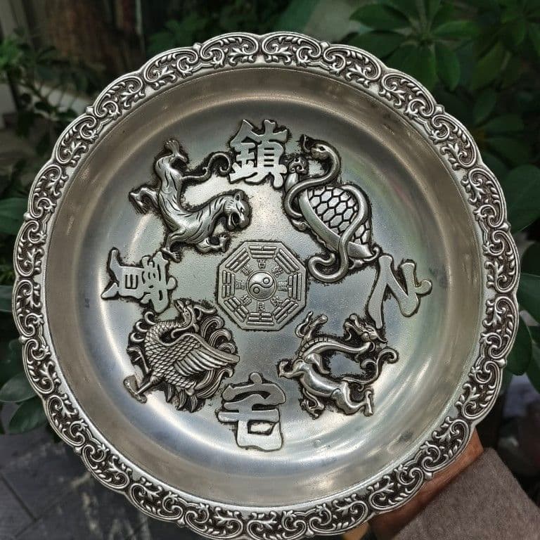 銅 細工 四大神獣 銅盤 聚宝盆鎮宅之宝 装飾品 工芸品 置物