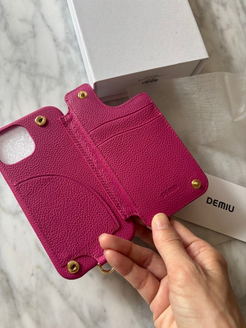 DEMIU レザー フリップケース ピンク