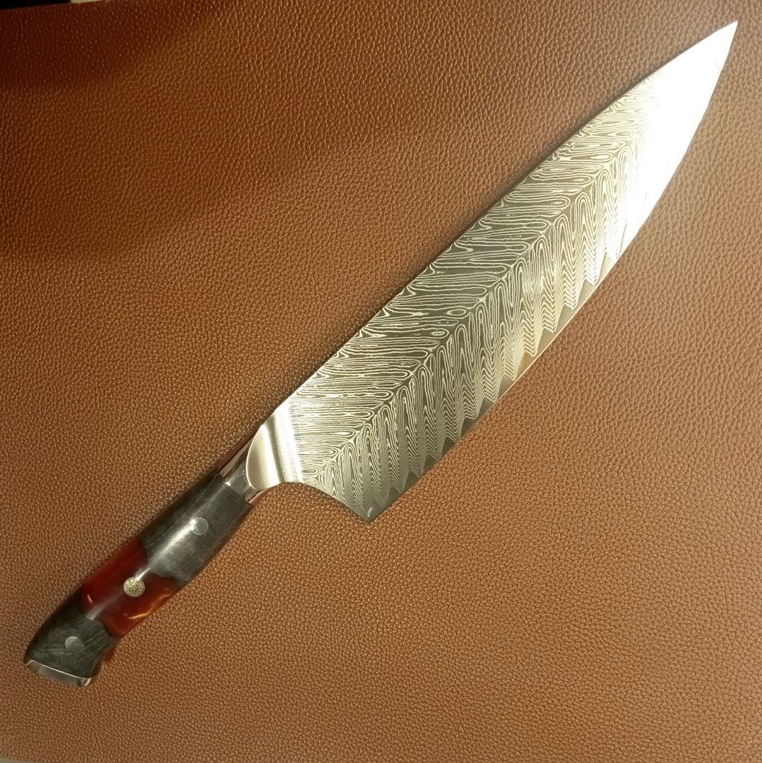 【新作】牛刀　VG10　73層ダマスカス鋼　赤柄