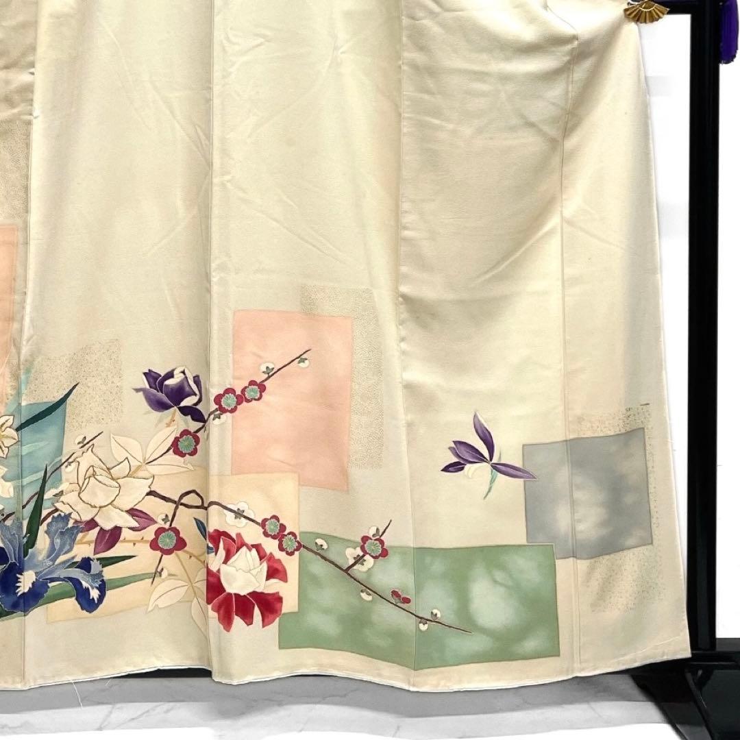 アンティーク　訪問着　刺繍　花模様　菊　百合　蘭　梅　紋無し　着物　112b d