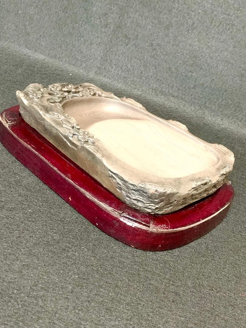 中国端渓硯　天然高級硯石　中国硯　木箱入り　石波模様　アンティーク希少名品