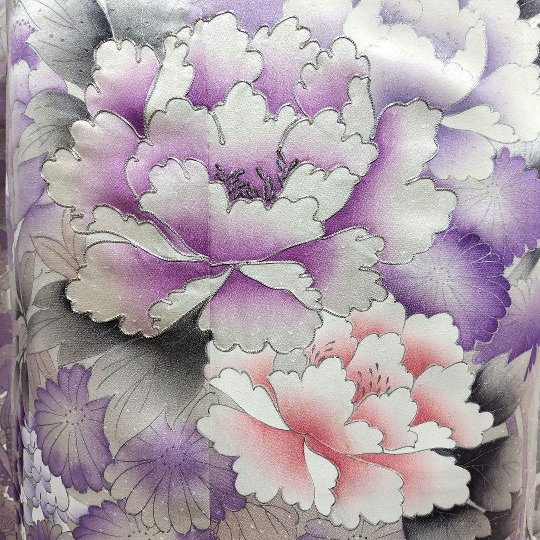 振袖フルセット(12点)・成人式・くすみ・豪華刺繍・銀彩加工・大輪牡丹・正絹