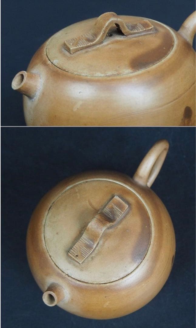 送料無料　18世紀初頭　江戸期白備前焼急須一対　箱付 ★博物館級★ 煎茶道具