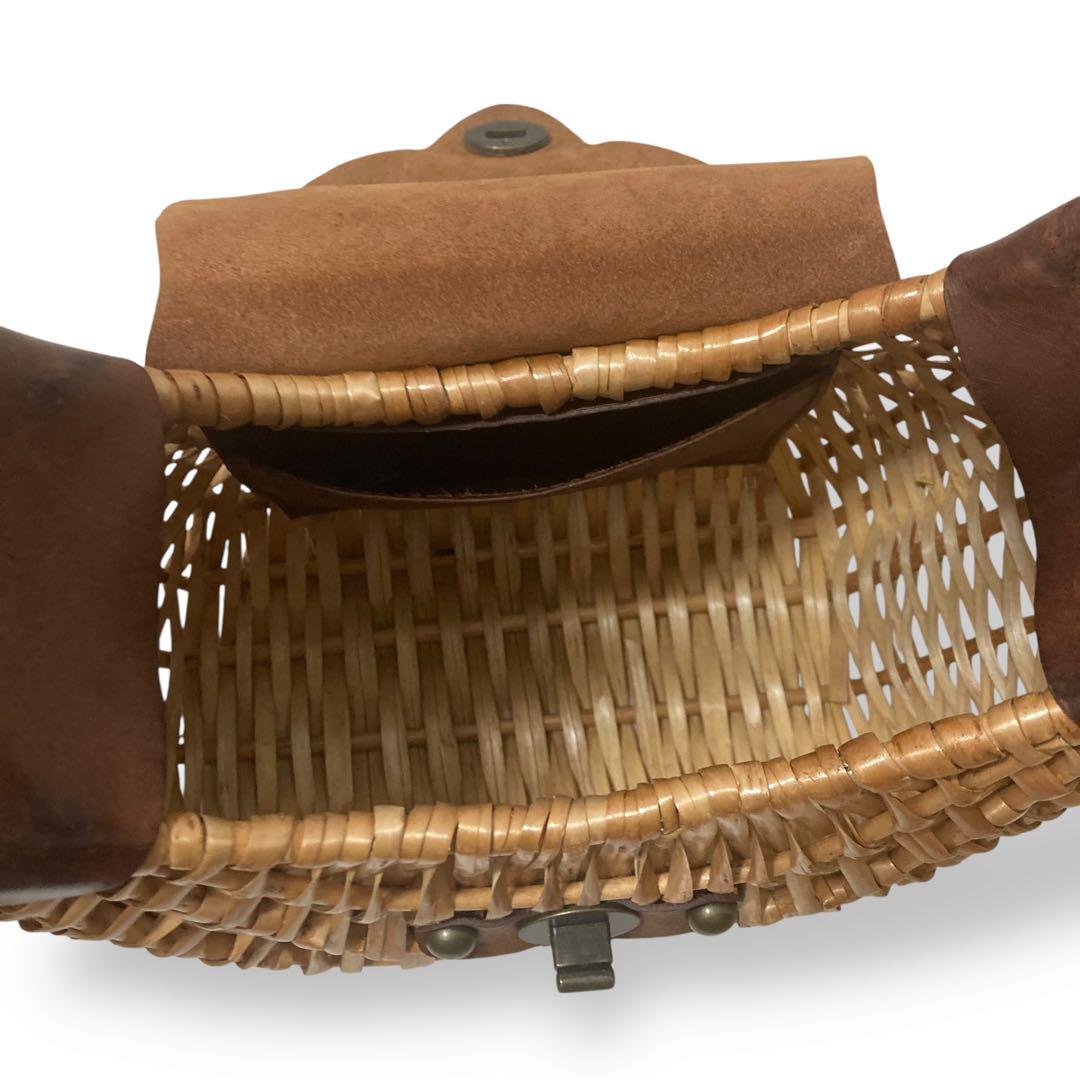 【美品】ラルフローレン　カゴバッグ　ワンショルダー　レザー　ロゴ型押し　ブラウン