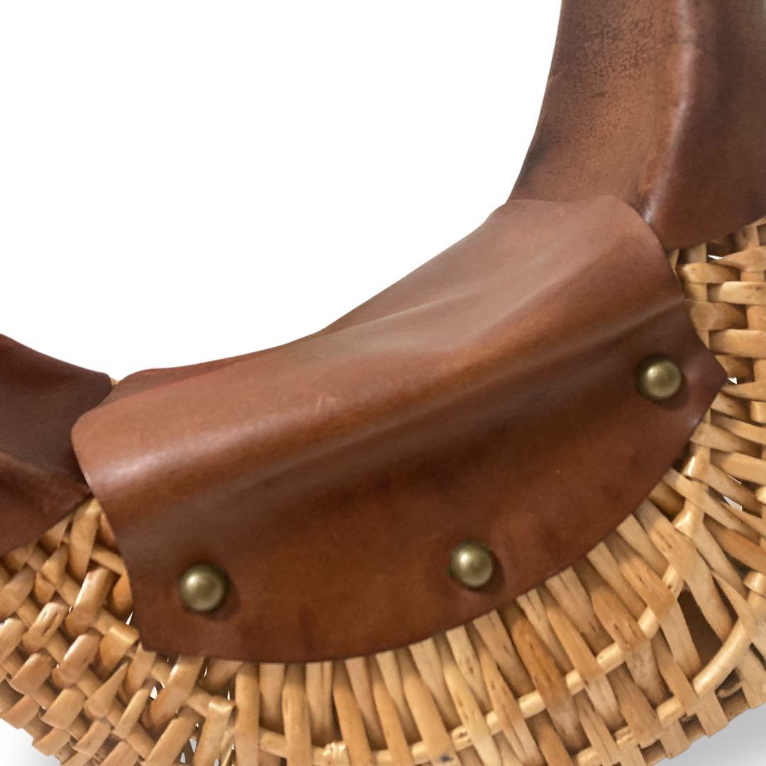 【美品】ラルフローレン　カゴバッグ　ワンショルダー　レザー　ロゴ型押し　ブラウン