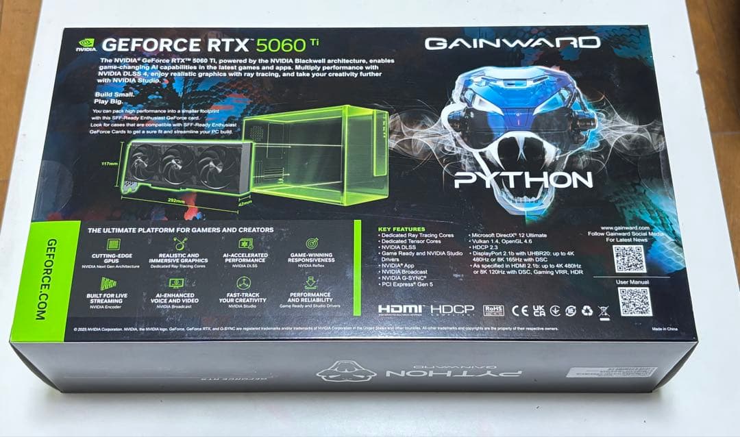 グラフィックボード・グラボ・ビデオカード GeForce RTX 5060Ti PYTHON 16GB gainward
