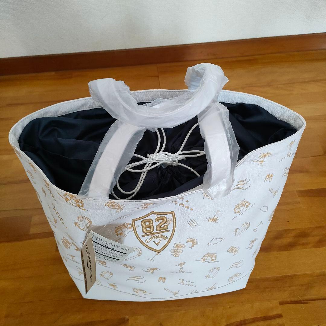 ★未使用品★Callawayゴルフトートバックビーチモチーフ 合成皮革 ホワイト