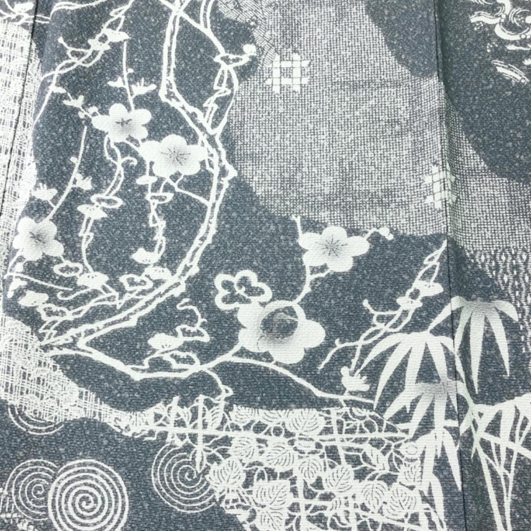 ☆ 訪問着 作家物 古代型七十七選 道長取り 薄藍鼠色 縮緬 K-4607