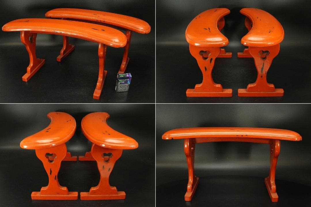 赤黒漆の美 根来 肘掛け 一対(ZE596)