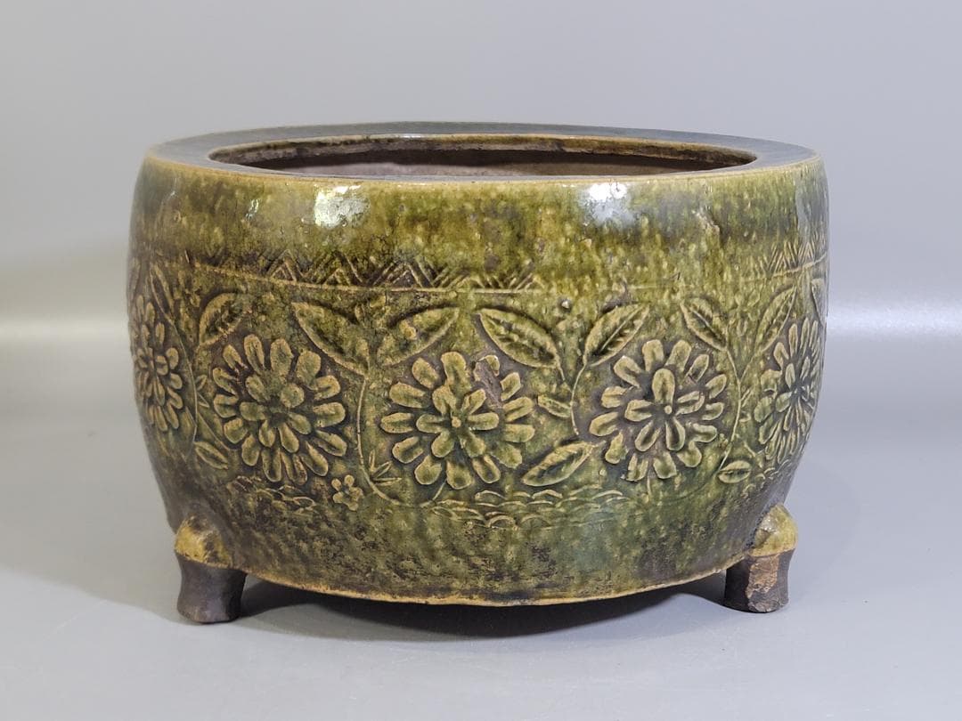 煎茶 織部釉 纏枝蓮花紋 瓶掛 時代物 古美術 DT247