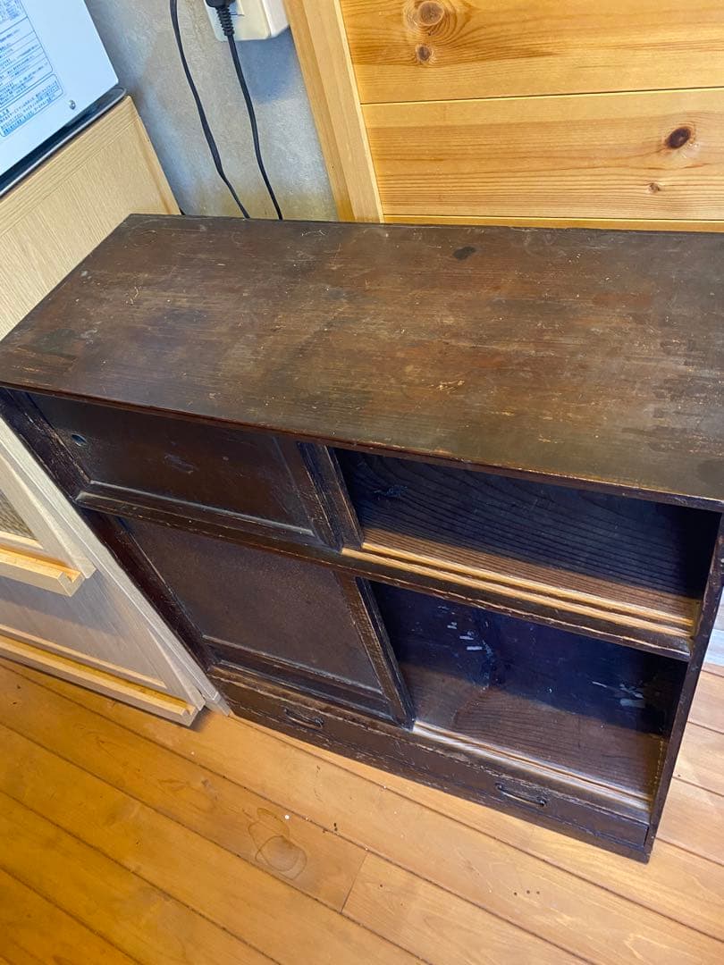 茶箪笥収納棚食器棚タンスダイヤガラス時代物 アンティーク 和モダン 昭和レトロ