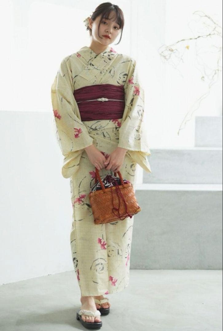 綿麻浴衣　下駄　帯　３点セット　泳ぐ金魚　浴衣セット