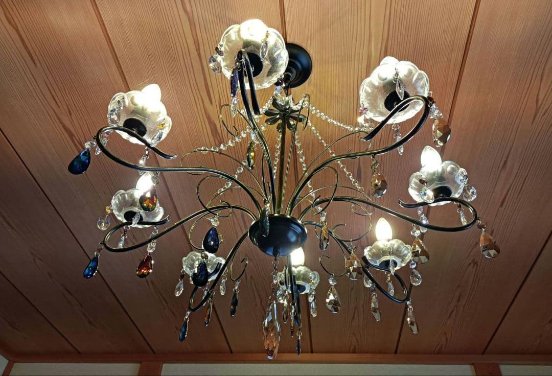 マットブラックで和室にも★豪華★スワロフスキー＆プレシオサ★カスタムシャンデリア