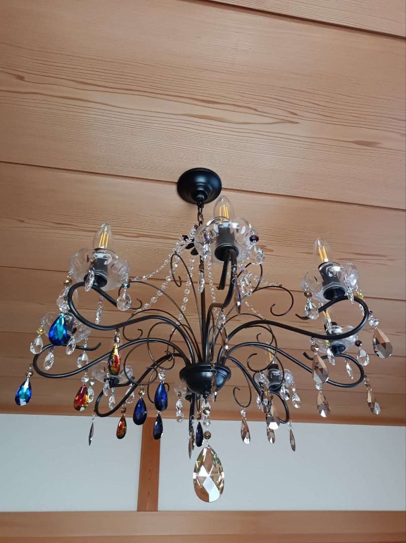 マットブラックで和室にも★豪華★スワロフスキー＆プレシオサ★カスタムシャンデリア
