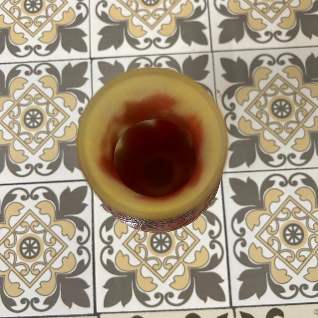 【証明書】　エミールガレ 　花瓶　カメオ彫り　被せガラス　高さ14cm