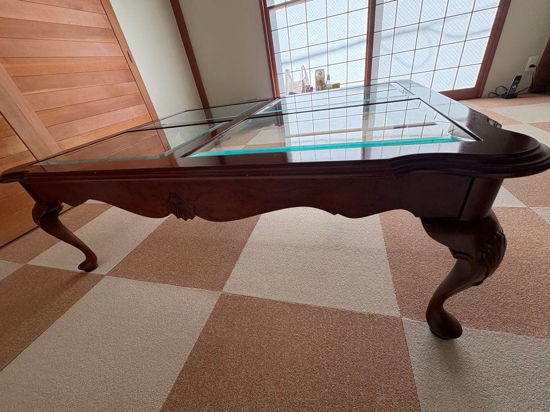 超美品　アメリカ家具定価20数万円、イーセンアーレン センター硝子テーブル、猫脚