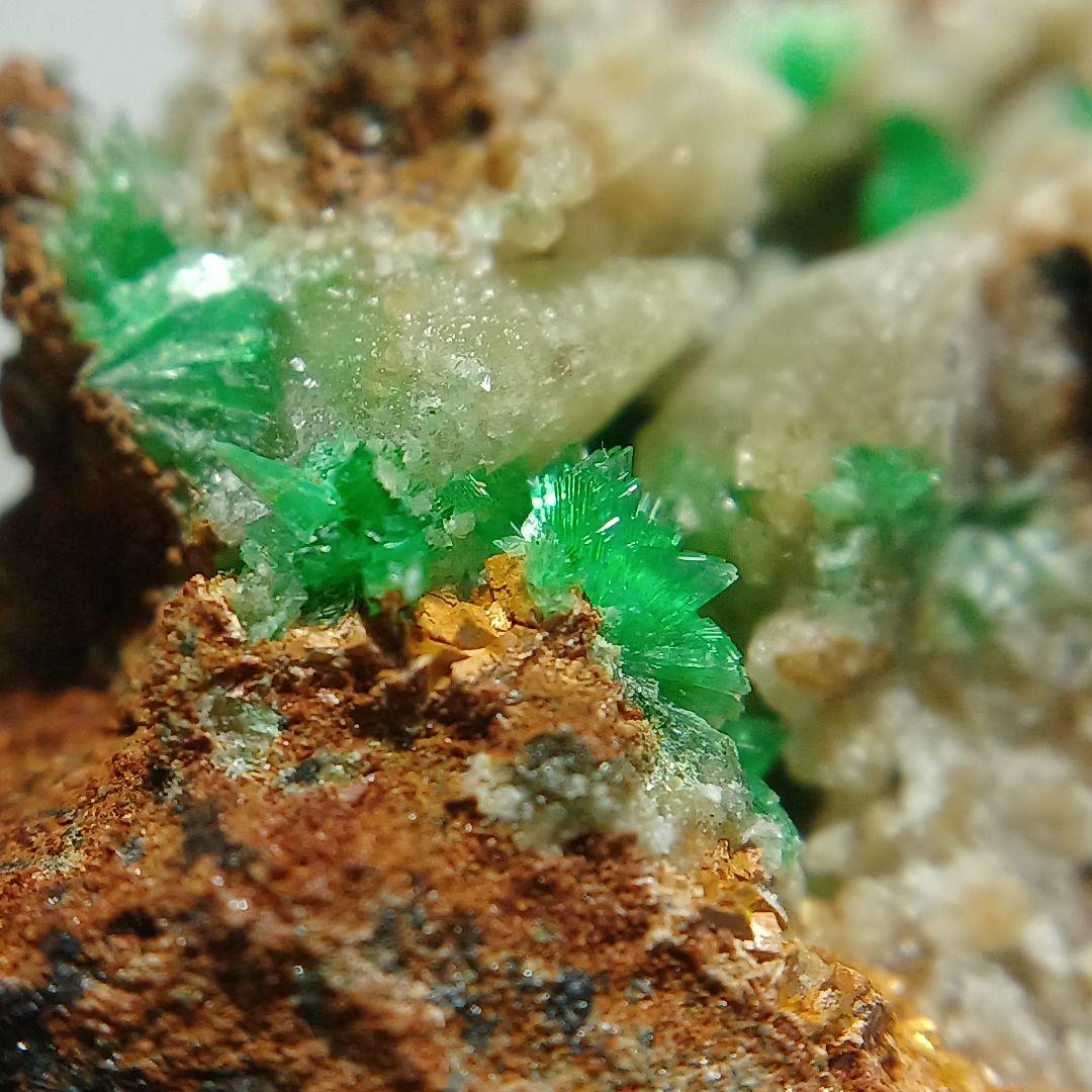 ニッケル華　原石　アナバーガイト　Annaberigite　カルサイト　鉱物標本