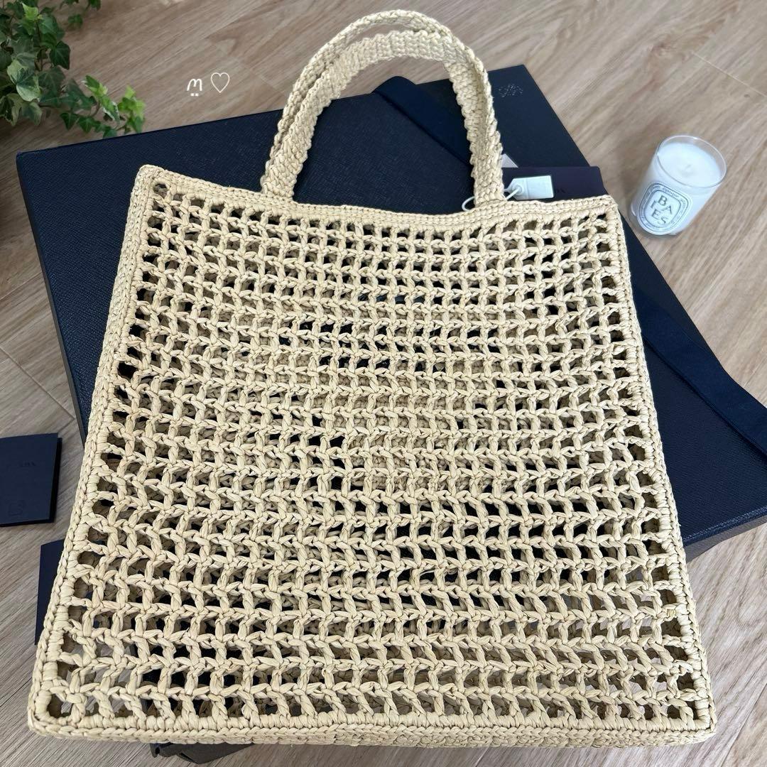 新品　PRADAプラダ　クロシェトートバッグ1BG393　カゴ　ラフィア　現行品