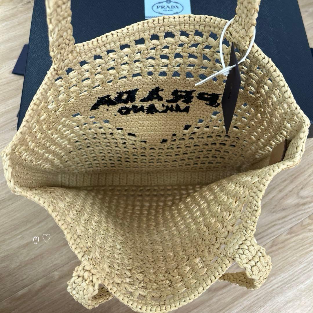 新品　PRADAプラダ　クロシェトートバッグ1BG393　カゴ　ラフィア　現行品