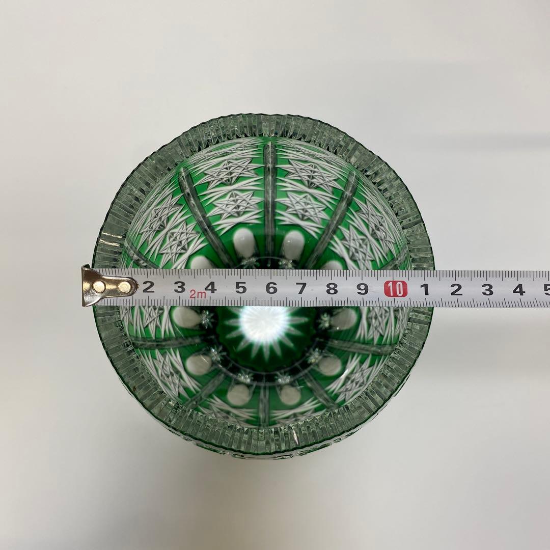 Ajka アイカ　クリスタル　切子　花瓶　フラワーベース　1点　グリーン　緑