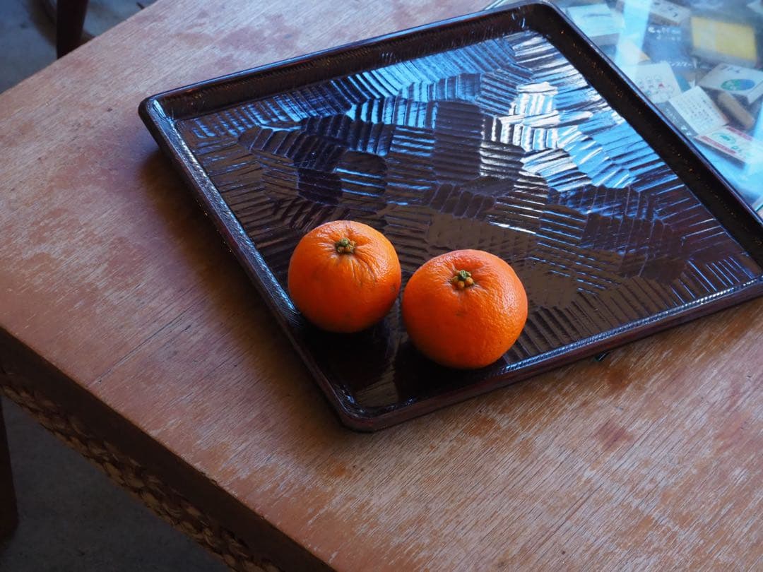 讃岐盆　木製彫刻模様入り　正方形　お盆　トレー　5客